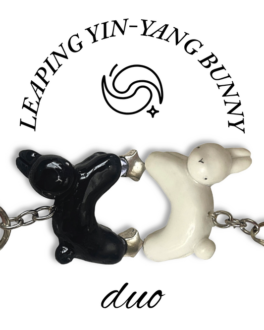 Leaping Yin-Yang Bunny Keychain Duo