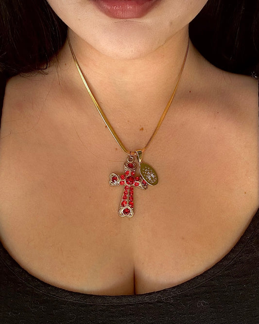 Vintage Red Cross Pendant Necklace
