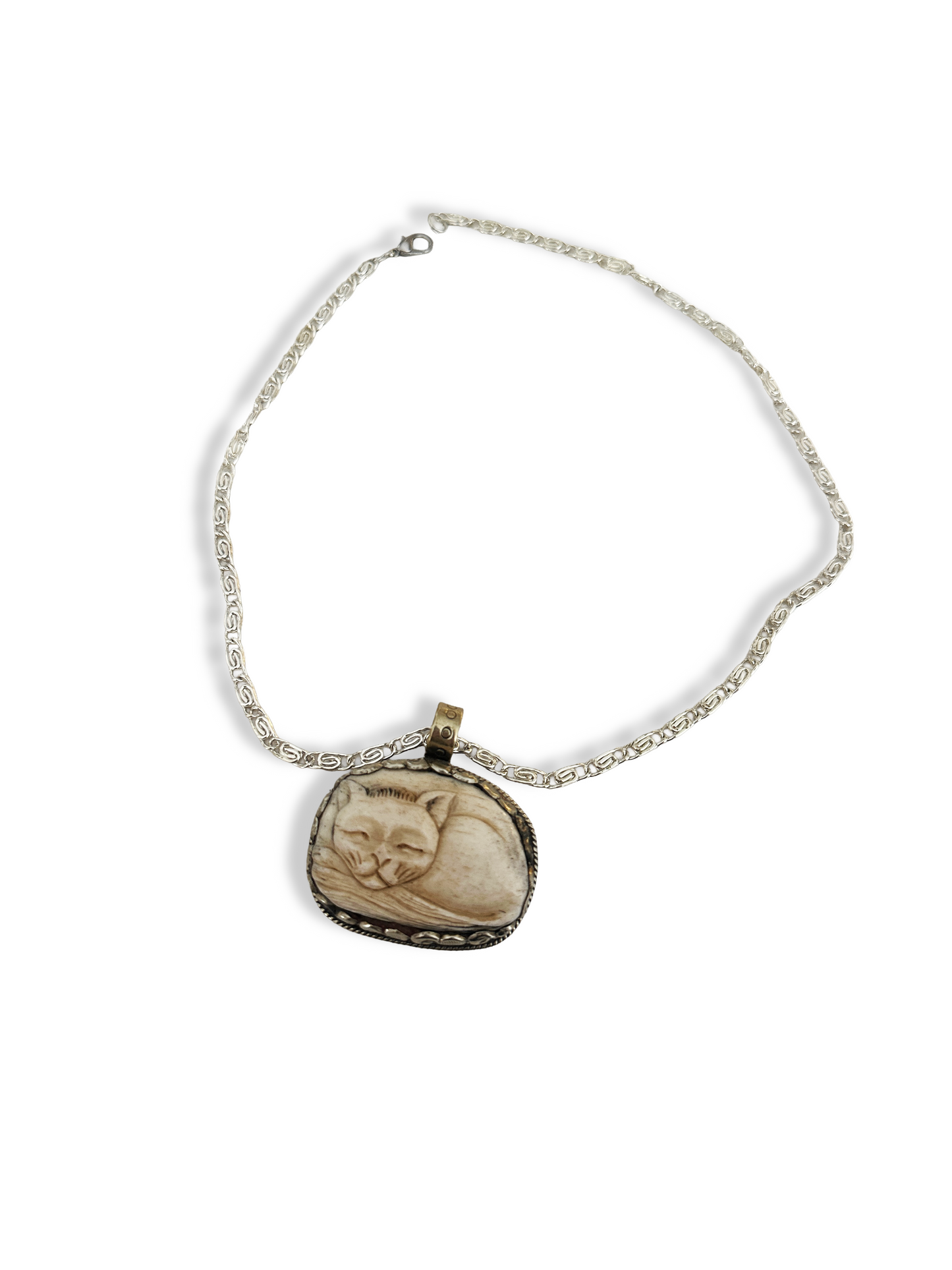 Carved Cat Pendant Necklace